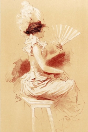 Picture of DESSIN ORIGINEL 1895 LADY WITH FAN