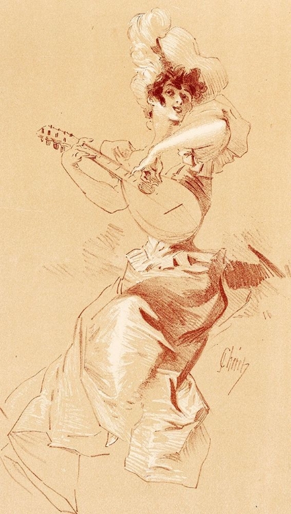 Picture of DESSIN ORIGINEL 1895 LADY WITH GUITAR