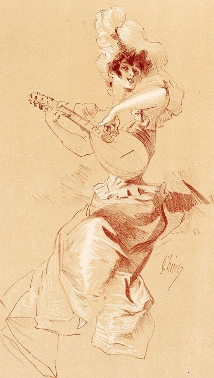 Picture of DESSIN ORIGINEL 1895 LADY WITH GUITAR