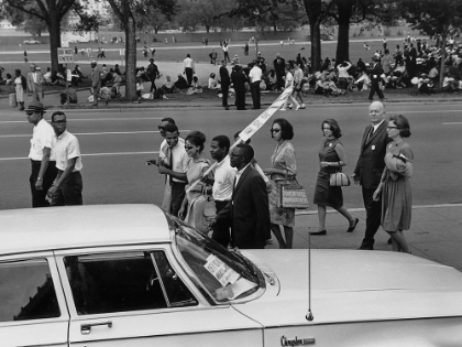 Picture of CIVIL RIGHTS MARCH ON WASHINGTON-D.C. MARCHERS WALKING AND SITTING UNDER THE TREES