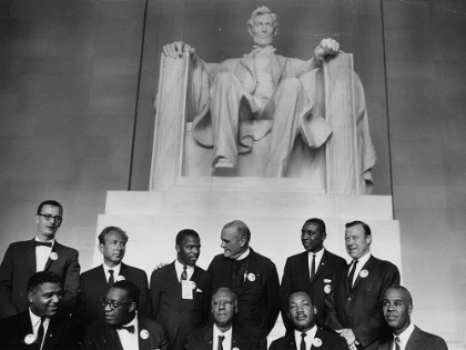 Picture of CIVIL RIGHTS MARCH ON WASHINGTON-D.C. LEADERS OF THE MARCH IN FRONT OF THE STATUE OF ABRAHAM LINCOLN