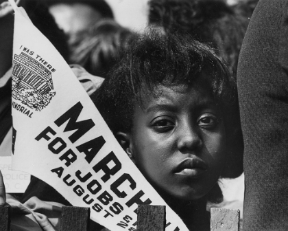 Picture of YOUNG WOMAN AT THE CIVIL RIGHTS MARCH ON WASHINGTON-D.C. WITH A BANNER
