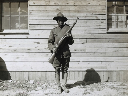 Picture of WWI COLORED MEMBER OF THE TELEPHONE AND TELEGRAPH BATTALION AT CAMP UPTON-LONG ISLAND