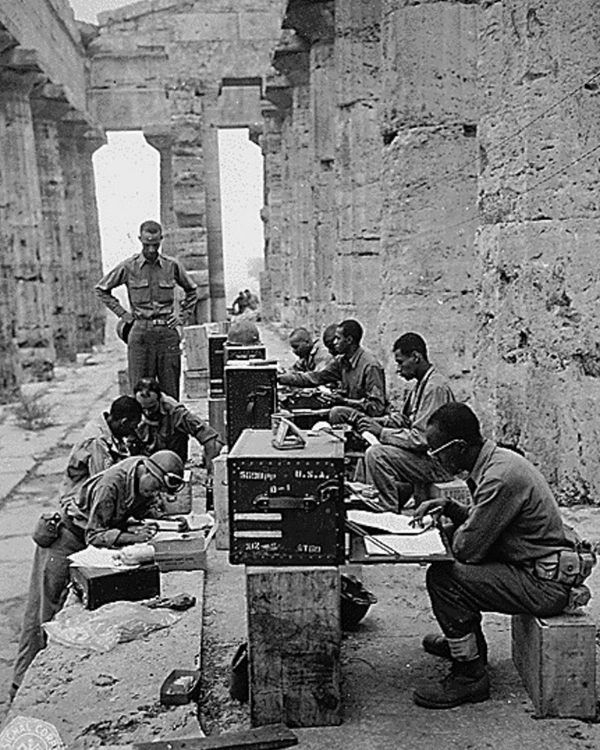 Picture of WWII 480TH PORT BATTALION SET UP BETWEEN THE COLUMNS OF THE ANCIENT GREEK TEMPLE OF NEPTUNE