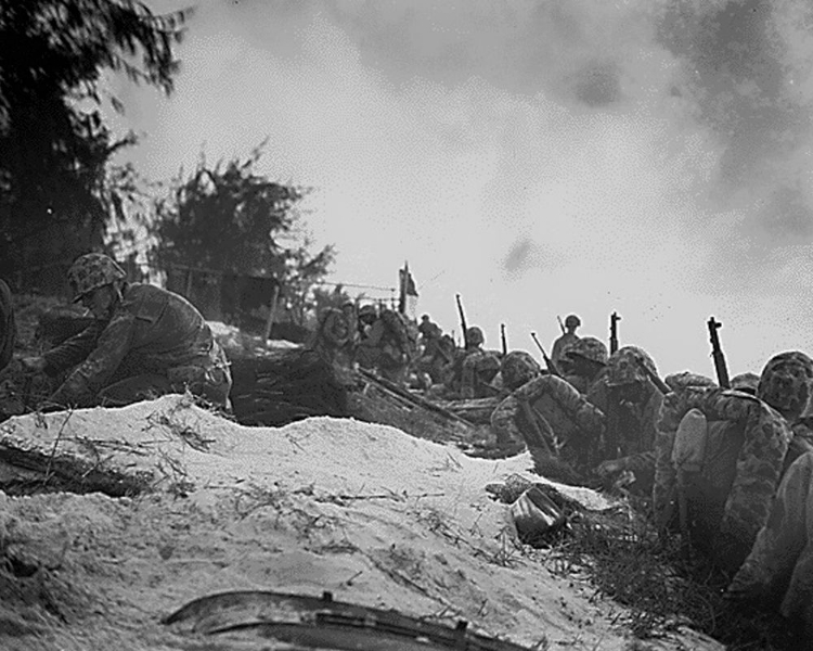 Picture of WWII ASSAULT TROOPS AWAIT ORDERS D-DAY AT SAIPAN IN THE MARIANAS