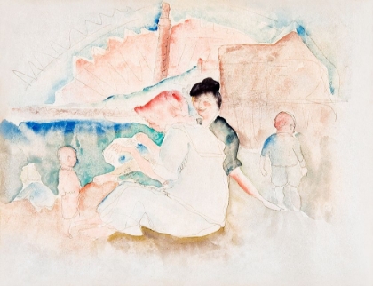 Picture of TWO WOMEN AND THREE CHILDREN ON THE BEACH