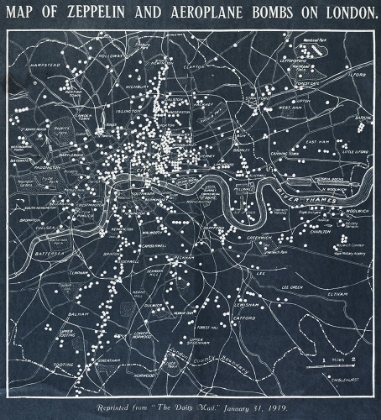 Picture of MAP OF ZEPPELIN AND AEROPLANE BOMBS ON LONDON