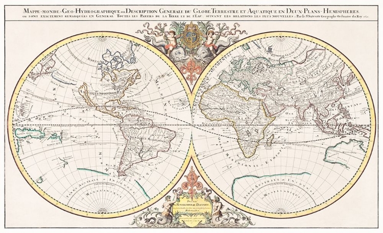 Picture of GENERAL DESCRIPTION OF THE TERRESTRIAL AND AQUATIC GLOBE IN TWO HEMISPHERICAL PLANES 1691