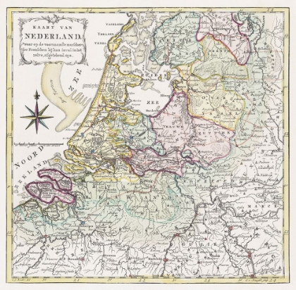Picture of MAP OF THE NETHERLANDS WITH THE MARCHING ROUTES OF THE FRENCH ARMY 1792