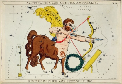 Picture of ASTRONOMICAL CHART ILLUSTRATION OF SAGITTARIUS AND CORONA AUSTRALIS-MICROSCOPIUM AND TELESCOPIUM 183