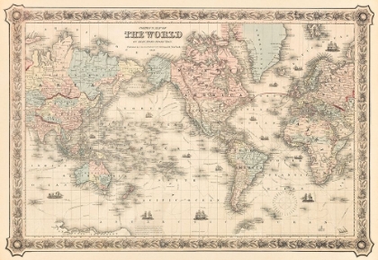 Picture of COLTONS MAP OF THE WORLD ON MERCATORS PROJECTION 1858