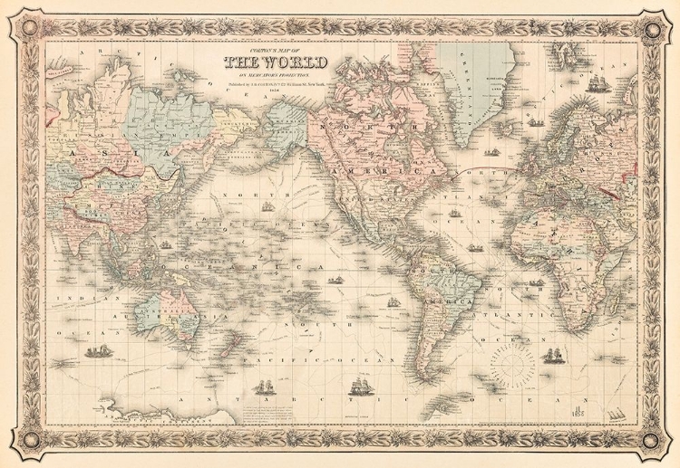 Picture of COLTONS MAP OF THE WORLD ON MERCATORS PROJECTION 1858