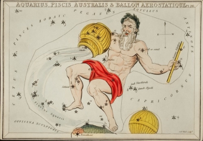 Picture of ASTRONOMICAL CHART ILLUSTRATION OF THE ZODIACS AQUARIS-PISCIS AUSTRALIS AND BALLON AEROSTATIQUE