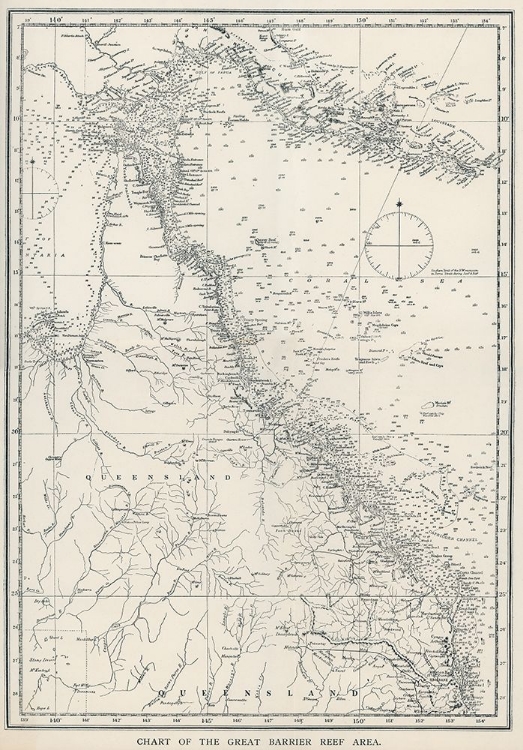 Picture of CHART OF THE GREAT BARRIER REEF AREA OF AUSTRALIA 1893