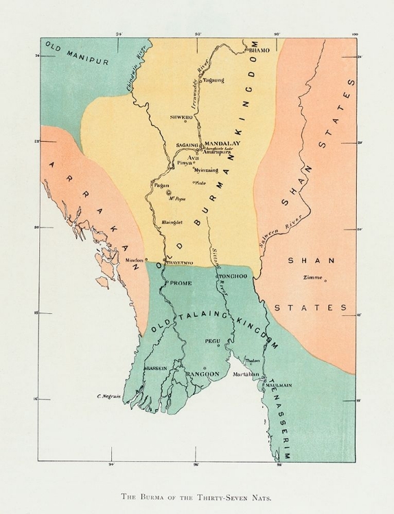 Picture of MAP OF THE OLD BURMAN KINGDOM 1906