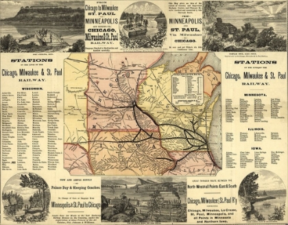 Picture of CHICAGO TO MILWAUKEE RAILROAD MAP 1874