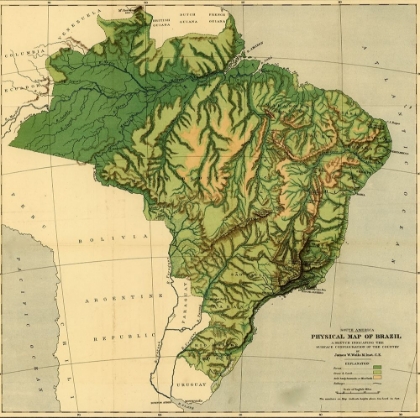Picture of PHYSICAL MAP OF BRAZIL-THE AMAZON AND ITS TRIBUTARIES 1886