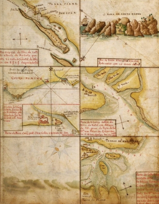 Picture of PORTUGUESE NAVIGATIONAL MAP OF CARIBBEAN PORTS 1630