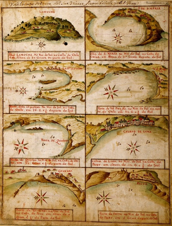 Picture of PORTS AND ISLAND ON THE COAST OF PERU AND CHILE 1630 PORTUGUESE MAP