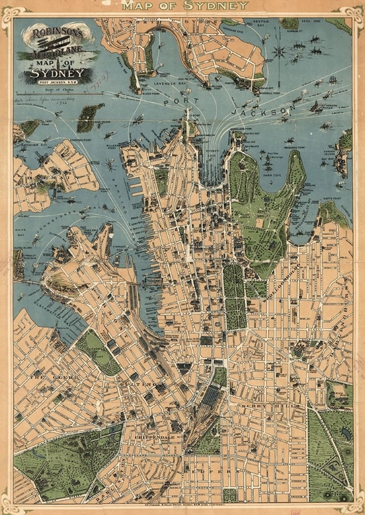 Picture of AEROPLANE MAP OF SYDNEY AUSTRALIA 1922