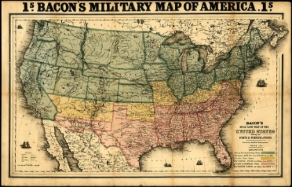 Picture of BACONS MILITARY MAP OF THE UNITED STATES SHOWING THE FORTS AND FORTIFICATIONS 1862