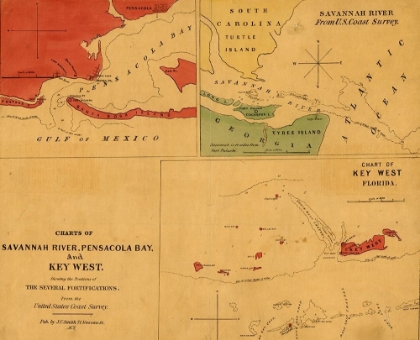 Picture of CHARTS OF SAVANNAH RIVER PENSACOLA BAY AND KEY WEST SHOWING THE POSITIONS OF THE SEVERAL FORTIFICATI