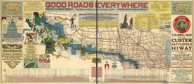 Picture of GOOD ROADS EVERYWHERE A TOURING MAP OF THE CUSTER BATTLEFIELD HIGHWAY 1925