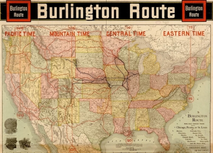 Picture of BURLINGTON ROUTE WITH TIME ZONES 1892