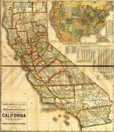 Picture of RAILROAD AND COUNTY MAP OF CALIFORNIA SHOWING EVERY RAILROAD STATION AND POST OFFICE 1883