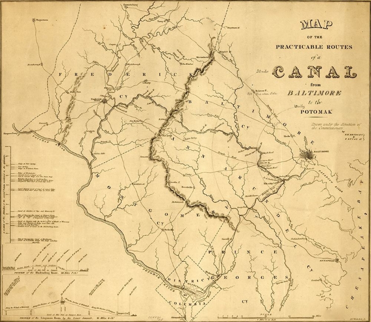 Picture of PRACTICABLE ROUTES OF A CANAL FROM BALTIMORE TO THE POTOMAC 1838