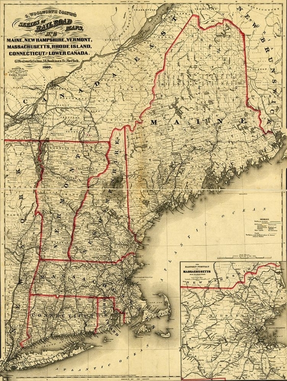 Picture of MAINE NEW HAMPSHIRE VERMONT MASSACHUSETTS RHODE ISLAND CONNECTICUT AND LOWER CANADA 1860