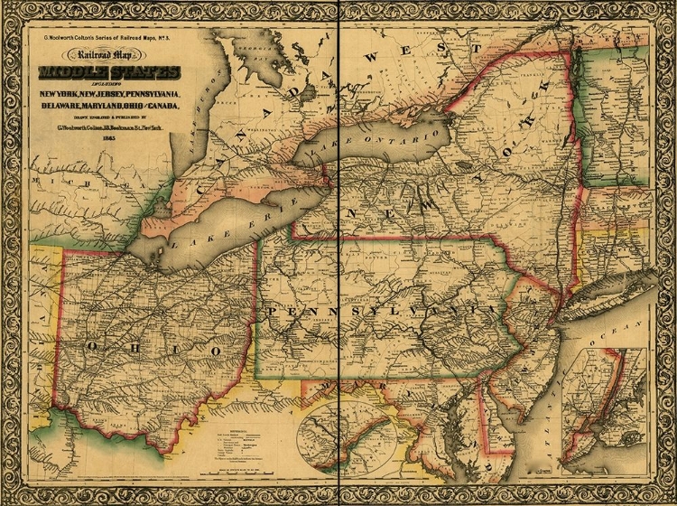 Picture of MIDDLE STATES INCLUDING NEW YORK NEW JERSEY PENNSYLVANIA DELAWARE MARYLAND OHIO AND CANADA 1862