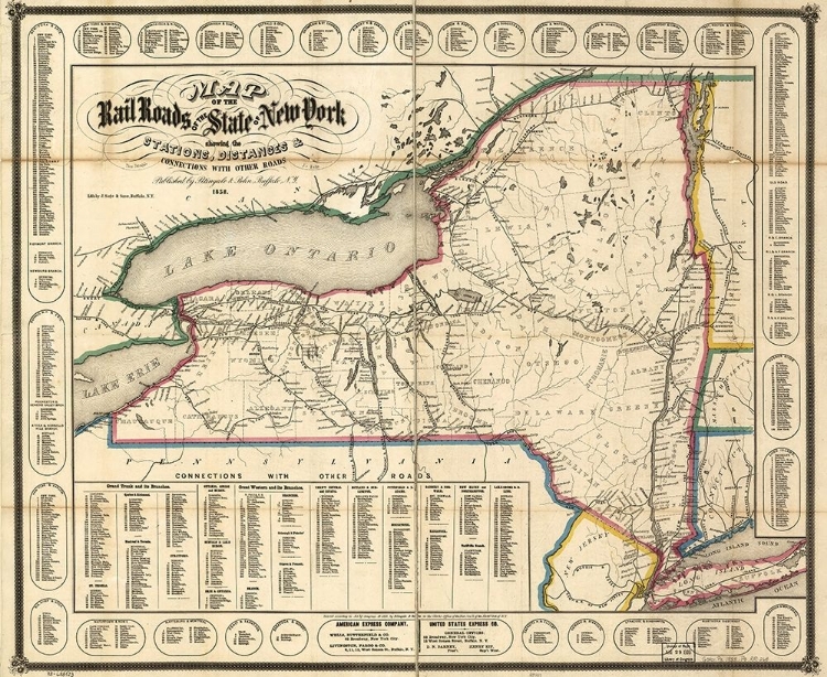 Picture of NEW YORK SHOWING THE STATIONS DISTANCES AND CONNECTIONS WITH OTHER ROADS 1858