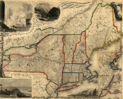 Picture of RAILROAD STEAM BOAT AND STAGE ROUTE MAP OF NEW ENGLAND NEW YORK AND CANADA 1850