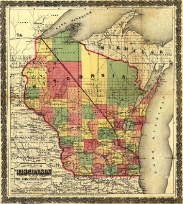 Picture of WISCONSIN SHOWING THE MILWAUKEE AND HORICON RAIL ROAD 1857