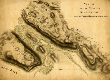 Picture of SKETCH OF THE HEIGHTS OF KINGSBRIDGE WITH THE PROPOSED REDOUBTS COLORED YELLOW 1777