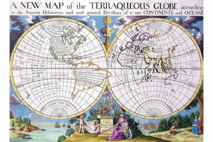 Picture of STEREOGRAPHIC PROJECTION OF THE WORLD WITH LATITUDE AND LONGITUDINAL LINES