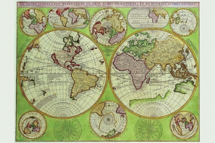 Picture of STEREOGRAPHIC WORLD MAP WITH INSETS OF POLAR PROJECTIONS