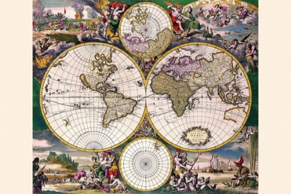 Picture of STEREOGRAPHIC MAP OF THE WORLD WITH POLAR PROJECTIONS