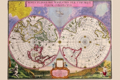 Picture of NOVUS PLANIGLOBII TERRESTRIS PER UTRUMQUE POLUM CONSPECTUS STEREOGRAPHIC MAP OF THE WORLD