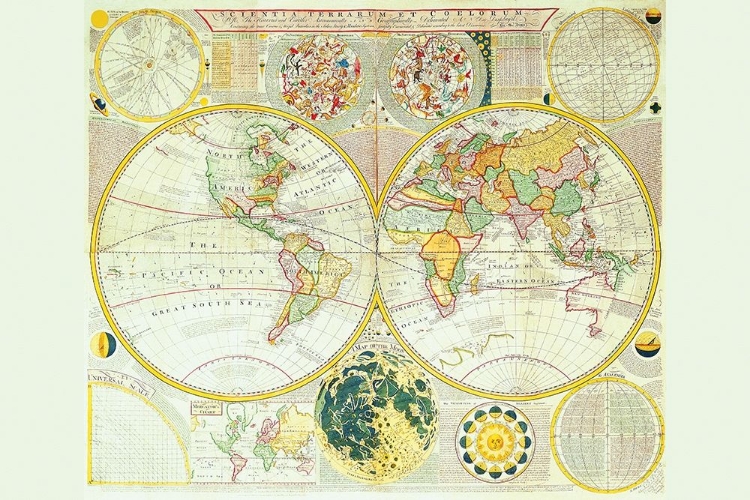 Picture of STEREOGRAPHIC MAP OF THE EARTH AND THE MOON