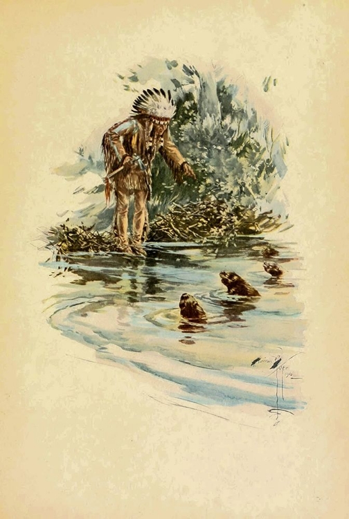 Picture of INDIAN AND OTTERS FROM THE SONG OF HIAWATHA 1906
