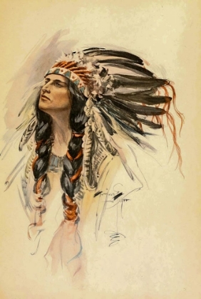 Picture of INDIAN WITH HEAD DRESS FROM THE SONG OF HIAWATHA 1906