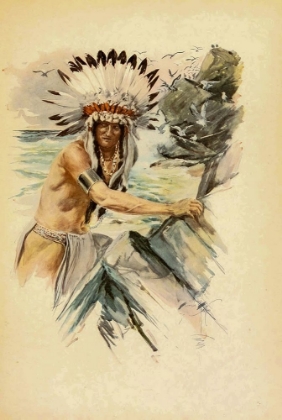 Picture of INDIAN WITH HEAD DRESS FROM THE SONG OF HIAWATHA 1907