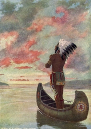 Picture of HIAWATHA SAILED INTO THE FIERY SUNSET FROM STORY OF HIAWATHA 1910