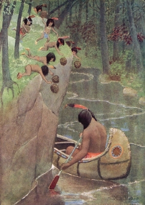 Picture of THEY HURLED DOWN PINECONES FROM STORY OF HIAWATHA 1910