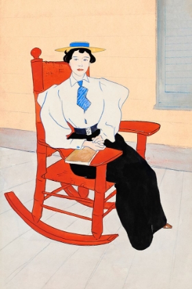 Picture of YOUNG WOMAN SEATED IN A RED ROCKING CHAIR