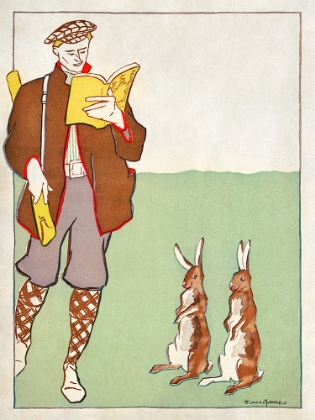 Picture of MAN READING A BOOK WITH HARES