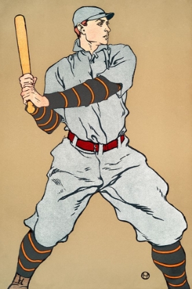 Picture of VINTAGE DRAWING OF A BASEBALL PLAYER HOLDING A BAT