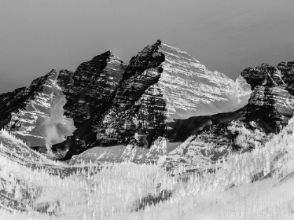 Picture of THE MAROON BELLS-ROCKY MOUNTAINS-ASPEN-COLORADO-BLACK AND WHITE